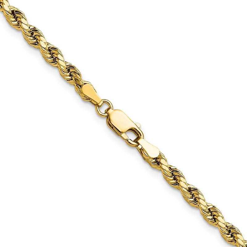 Curata 14k Gold 3.5mm Semi solid Sparkle Cut Rope Chain Bracelet
