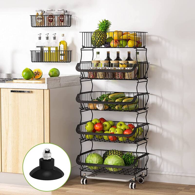 3 Tier Stackable Metal Wire Fruit Basket Cart for Kitchen, Pantry