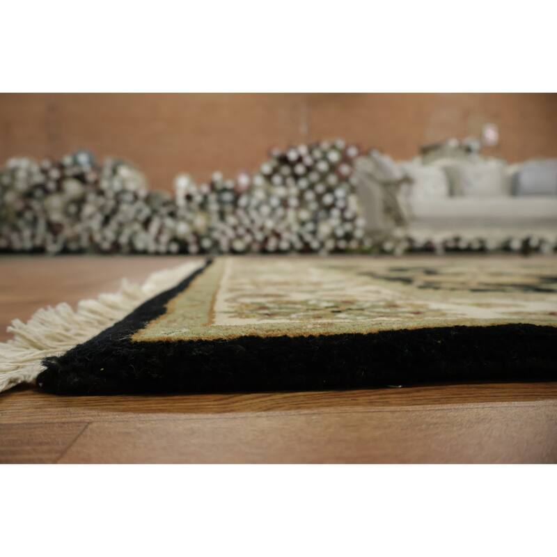 Hand Knotted Oriental 100% Wool Carpet Traditional All-Over Black Agra Area Rug - 6' 5'' X 4' 1''