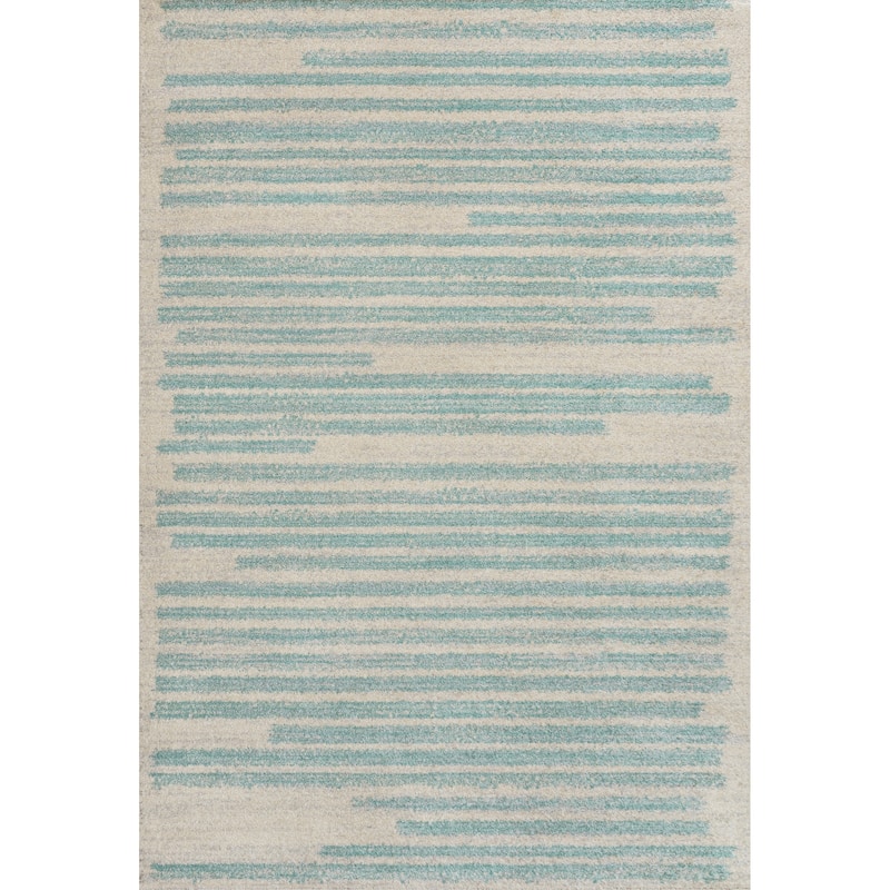 JONATHAN Y Aksil Modern Berber Stripe Area Rug - 4 X 6 - Cream/Turquoise