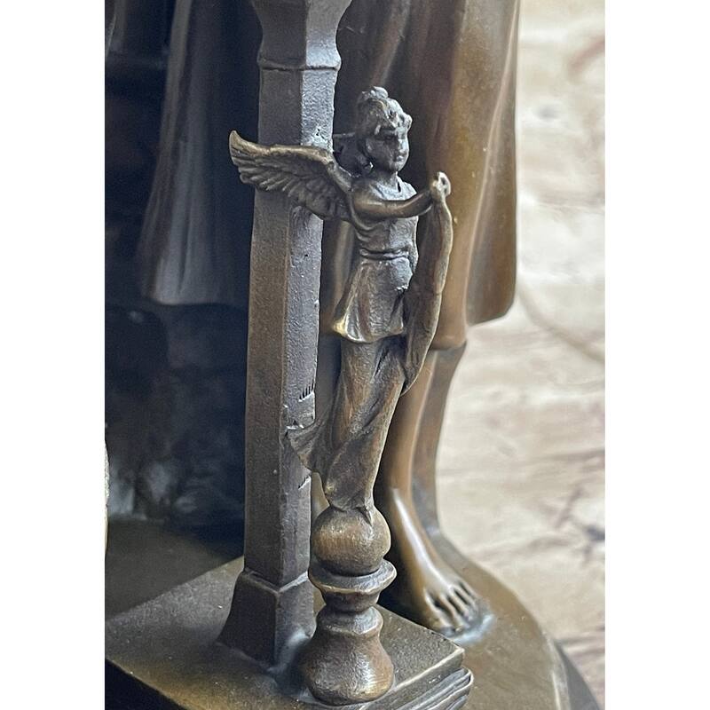 Two Young Girls W/ Book Column Bronze Statue Sculpture Moreau Decor 14 Inches X 8 Inches