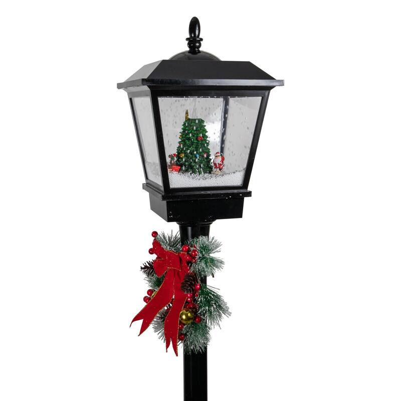 70.75" Lighted Musical Snowing Santa and Friends Christmas Street Lamp