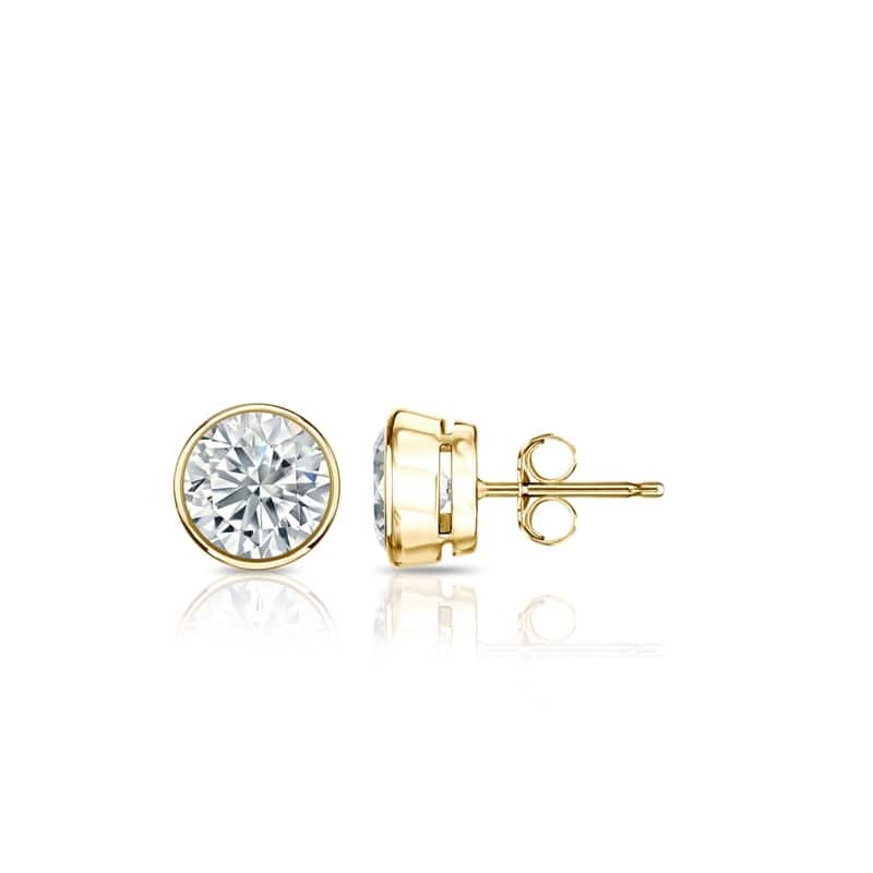 Auriya 14k Gold Lab Grown Round Diamond Stud Earrings 0.50 to 5.00 ct. tw. Bezel Push-Back (F-G VS) - Yellow - 1.25 ct. tw.