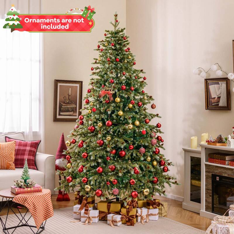 6/7/8 FT Pre-Lit Christmas Tree Artificial Xmas Tree w/ Pine Cones
