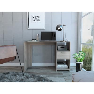 Home Office Writing Desk with Large Drawer and Open Storage Spaces