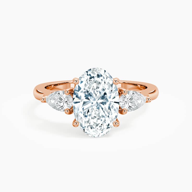 Auriya 14kt Rose Gold Lab Grown Oval Diamond Engagement Ring with Vintage Three Stone Pear Accents (F-G, VS) - 6.5 - 1.00 ct. center