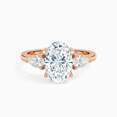 Auriya 14kt Rose Gold Lab Grown Oval Diamond Engagement Ring with Vintage Three Stone Pear Accents (F-G, VS)