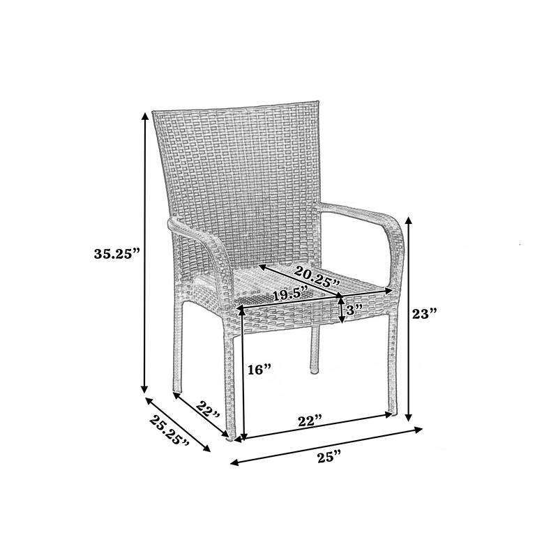 Roomfitters Outdoor Wicker Stacking Chairs, Transitional PE Rattan with Curved Armrests