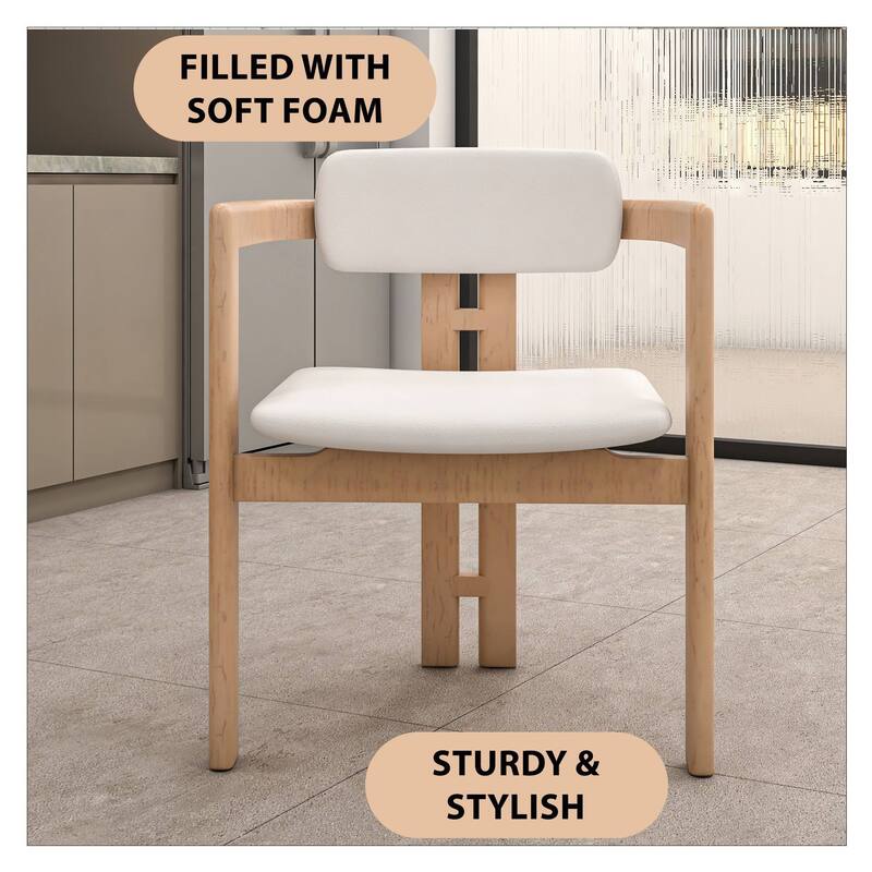 Dining Chairs Upholstered Leather Seats in Rubberwood Set of 4 Arm Chairs Open Back Design