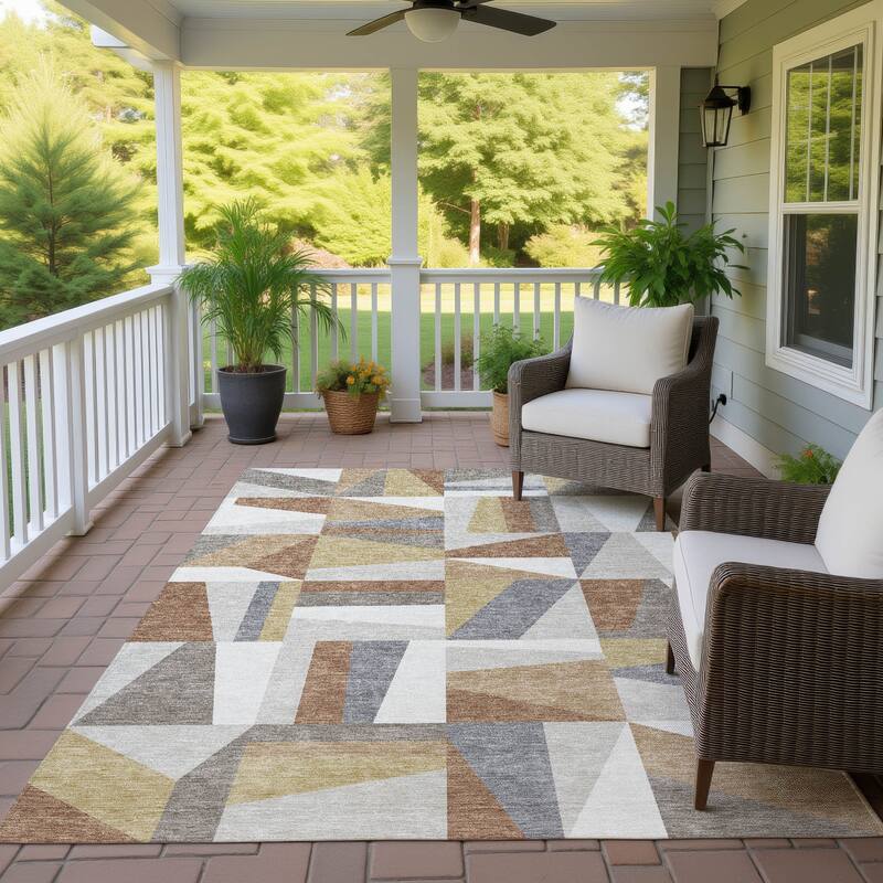 Machine Washable Indoor/ Outdoor Contemporry Mosaic Chantille Rug