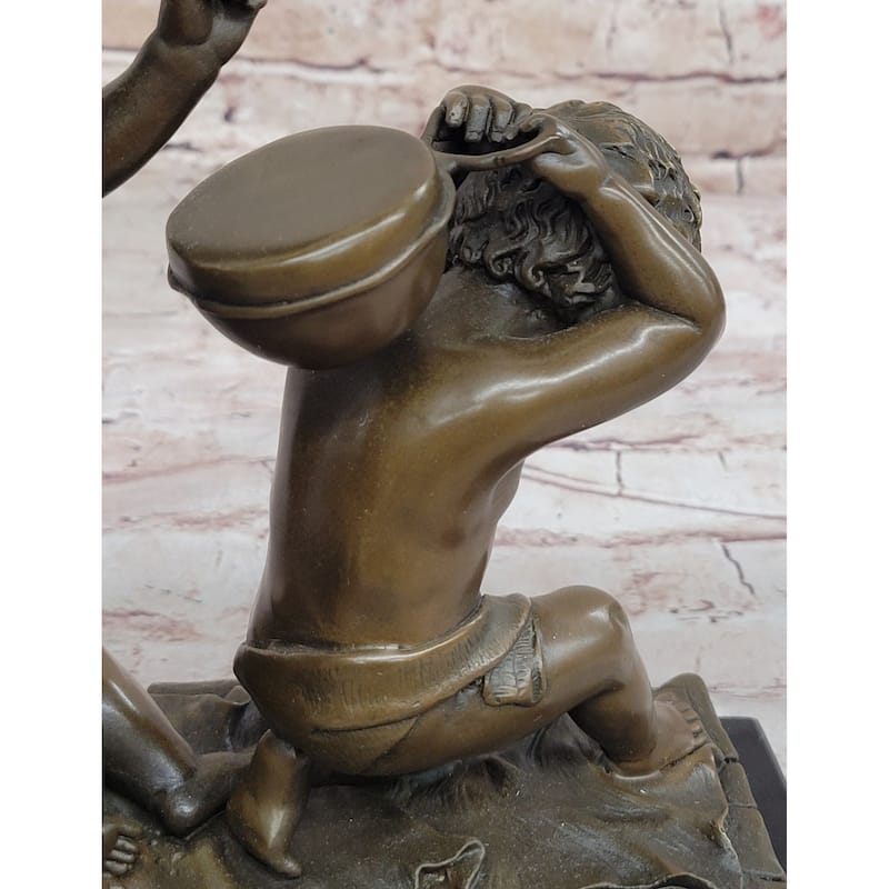 Three Cherubim Winged Cherub Baby Angel Putti Sculpture On Marble Base