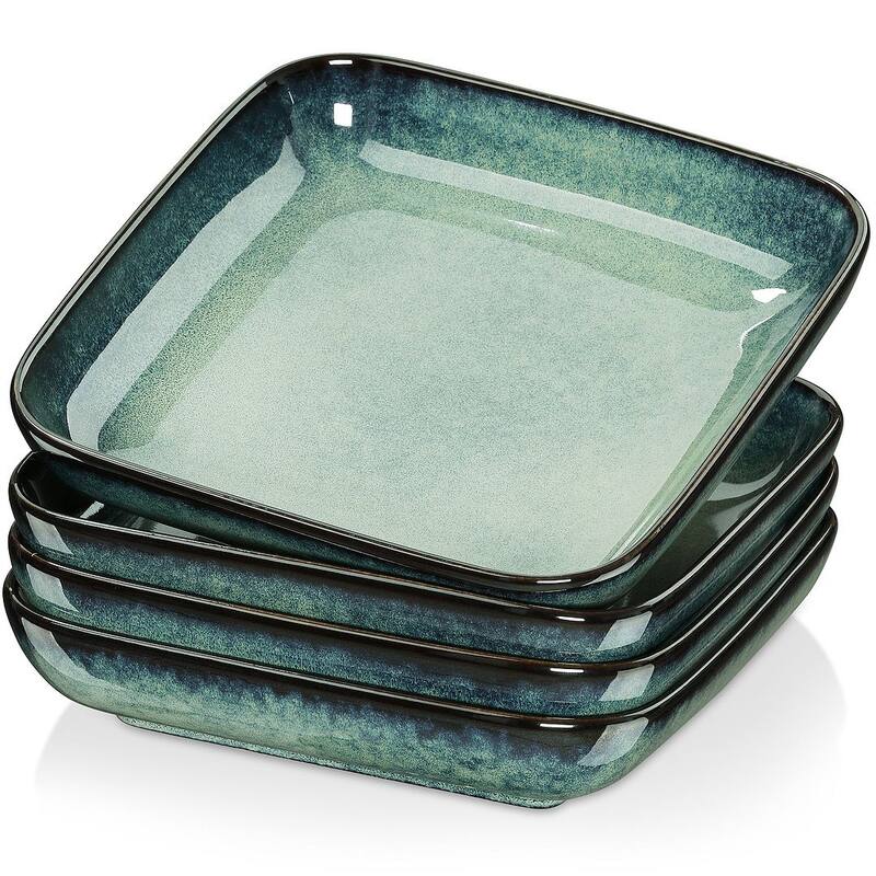 vancasso Stern Reactive Glaze Stoneware Dinnerware Set, Service for 4 - 4pc Soup Plate - Forest Green