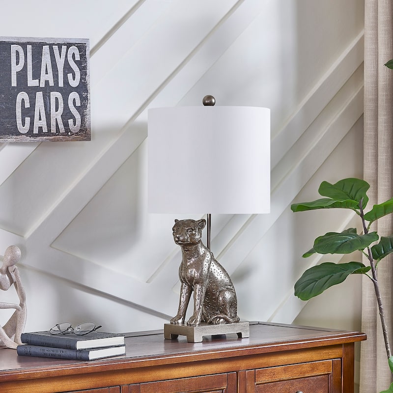 23"H Grey Resin Leopard Table Lamp With Shade - 12" x 12" x 23"