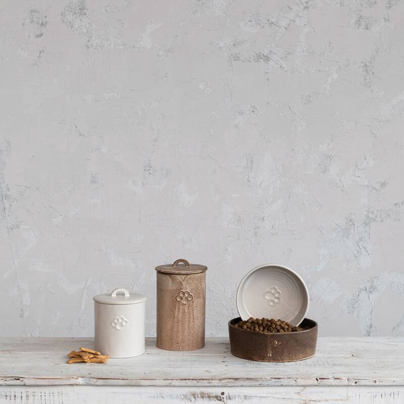 Debossed Stoneware Treat Canister with Paw Print
