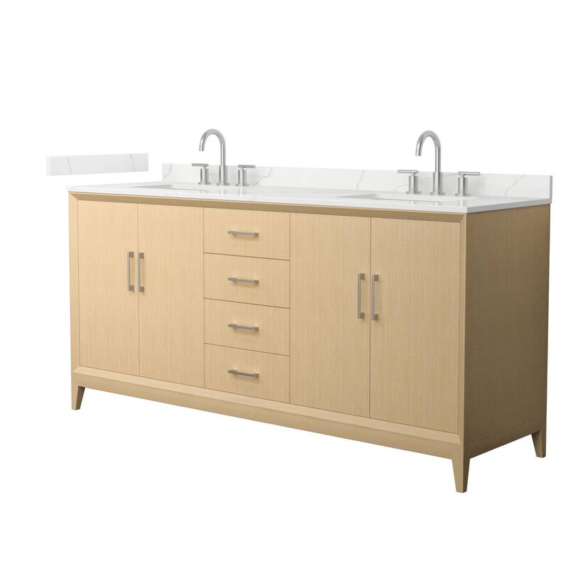 Wyndham Collection WCH7575-72D-QTZ-US3MXX Janna 72" Free Standing - White Oak / Giotto Quartz Top / Brushed Nickel