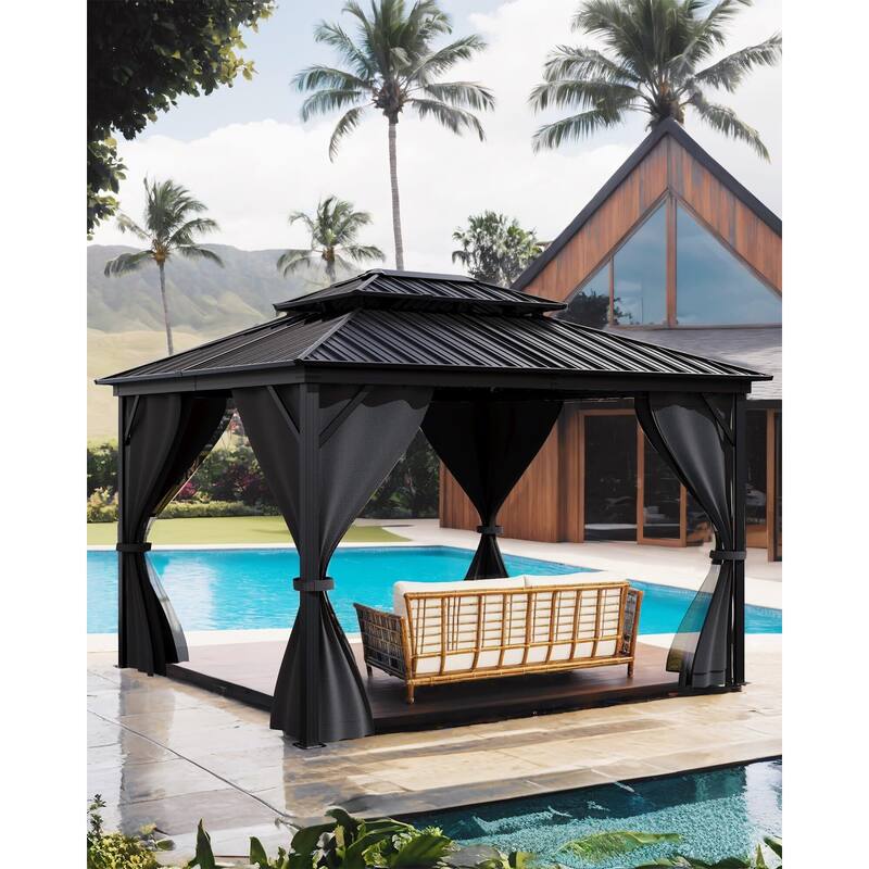 Hardtop Gazebo 10'x10',10'x12',10'x14',12'x12',12'x14',12'x16',12'x20'for All Weather - Grey_10'*12' - Grey_10'*12'