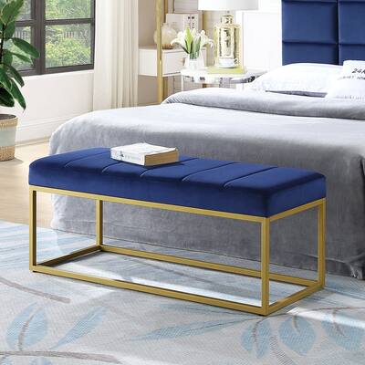 Velvet Upholstered Bed End Bench with Metal Frame