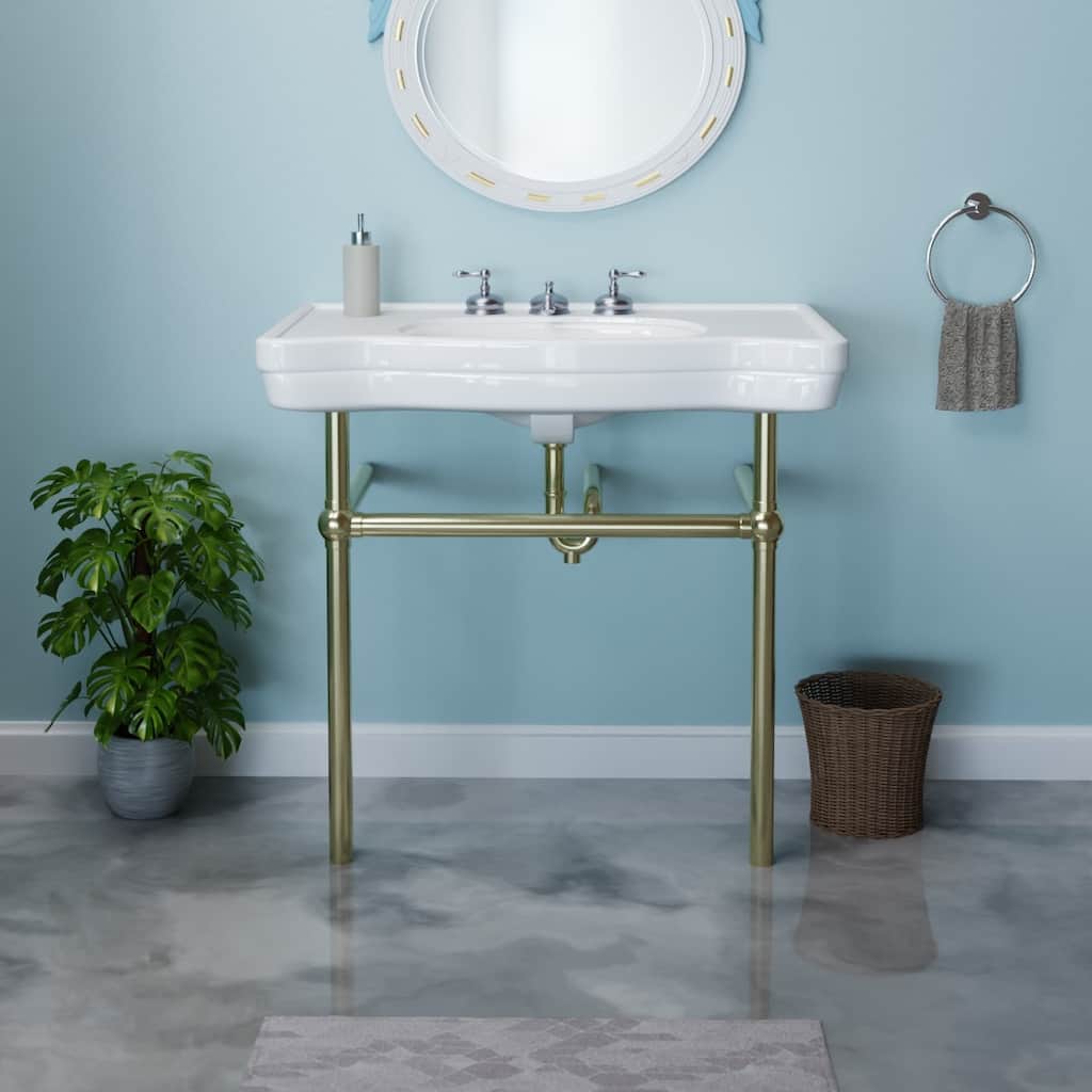 Console Sink 35.5" W White Porcelain Belle Epoque Console Sinks with 4 Legs and 8" Widespread Faucet Holes Renovators Supply
