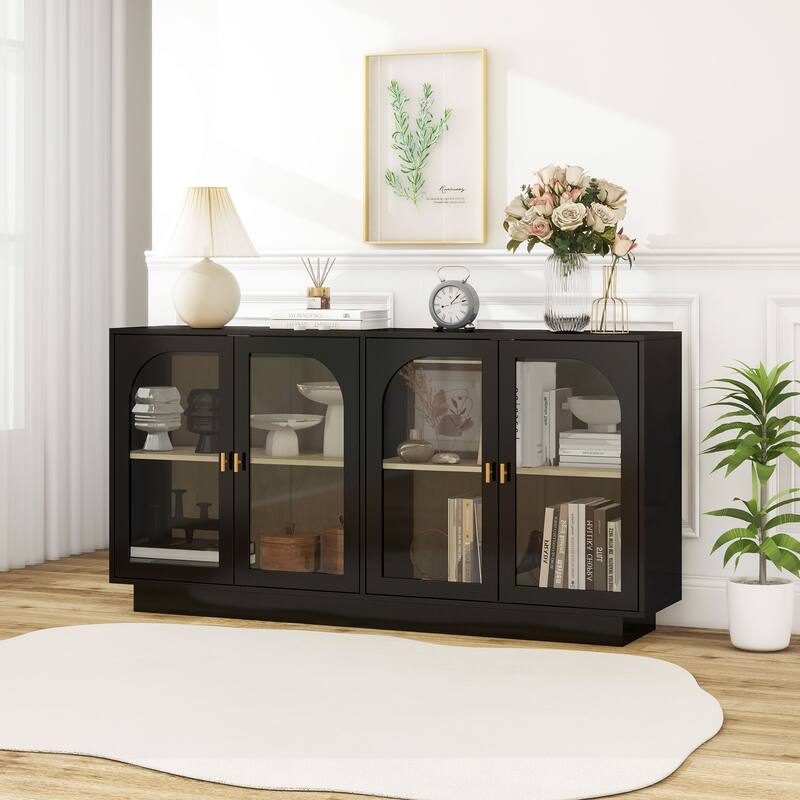 Display Cabinet Storage Cabinet Buffet Sideboard with Acrylic Door & Adjustable Shelves, Black Display Case TV Console Table