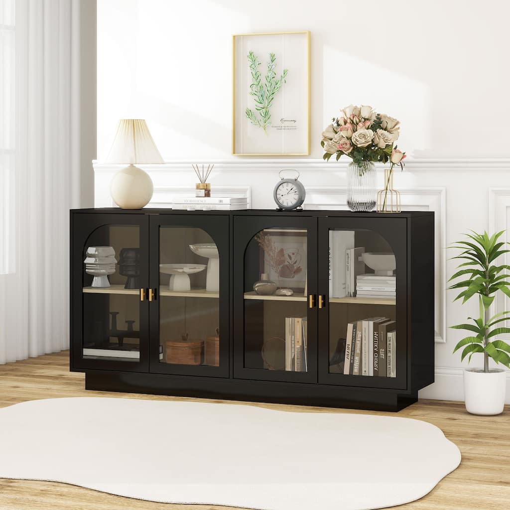 Roomfitters Modern Storage Cabinet with Acrylic Doors, Buffet Sideboard Display Cabinet, Black