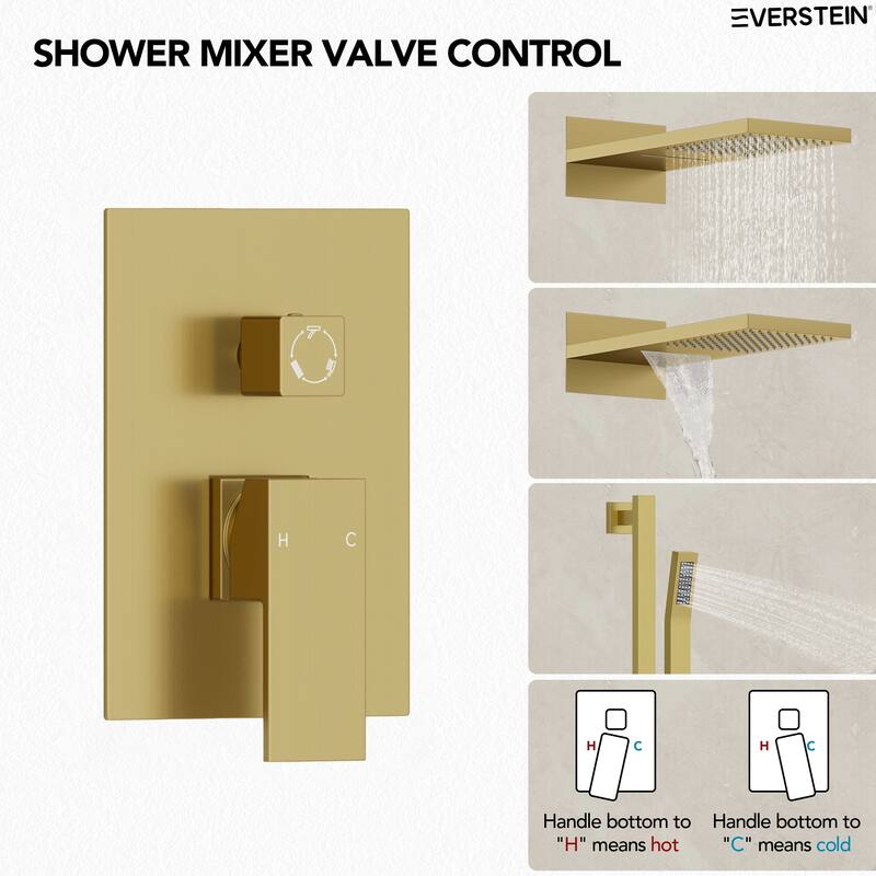 Dual-Function Wall Mounted Waterfall & Rainfall Shower Faucet Set With Rough-In Valve - 22"*10"