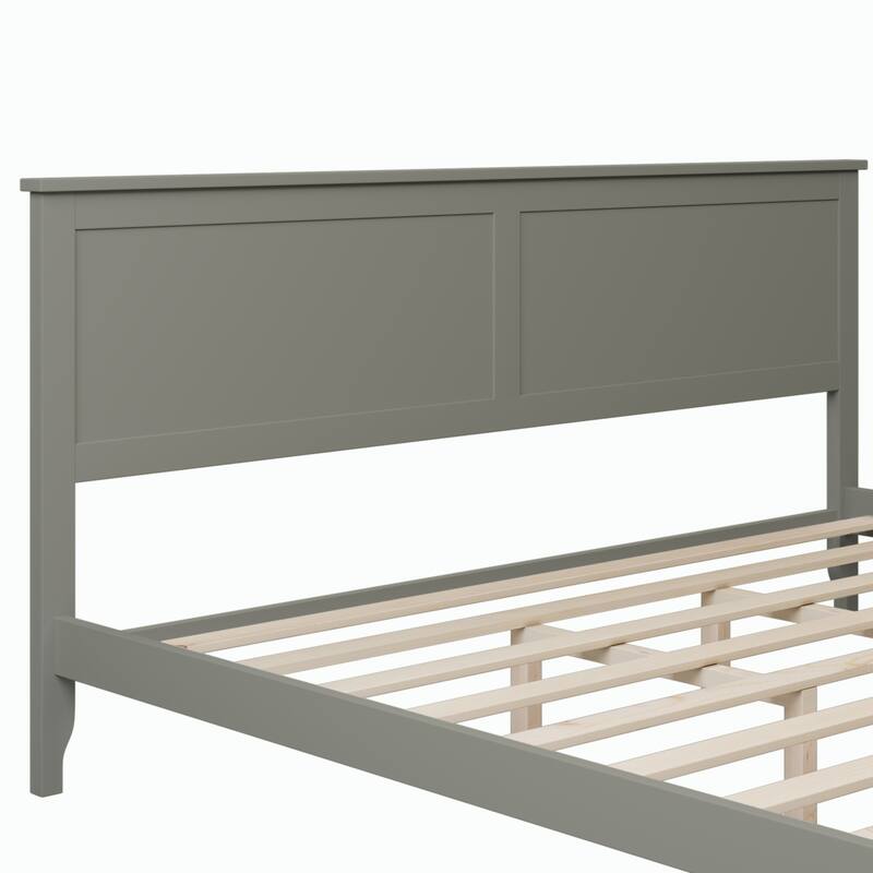 Durable Pine Wood Platform Bed with Slat Design Headboard, Full, Queen, King Options