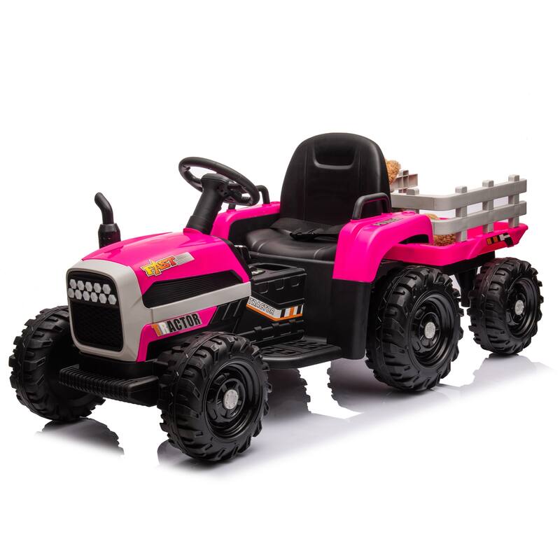 Ride on Tractor with Trailer& Remote Control,24V Battery Powered Electric Tractor - Red
