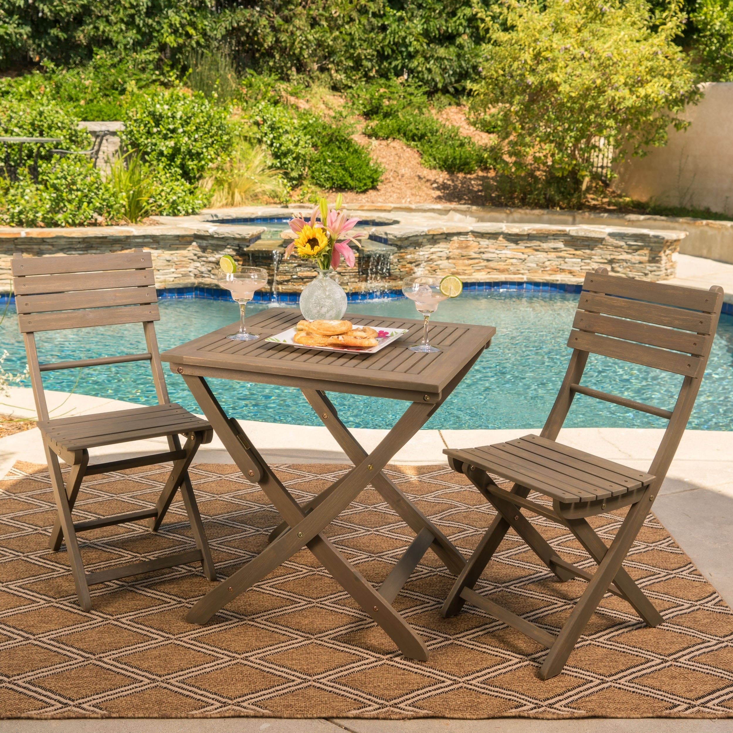 Positano Outdoor 3-piece Foldable Acacia Wood Bistro Set by Christopher Knight Home