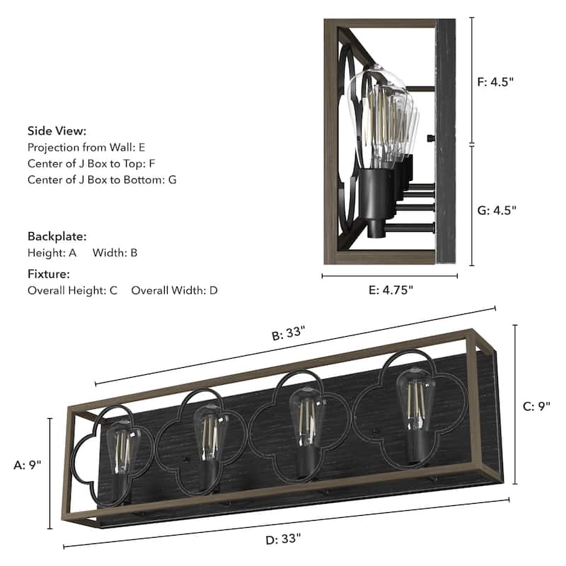 Hunter Gablecrest 4-Light Vanity Wall Light - Bathroom - Modern Farmhouse, French Country, Rustic, Distressed - Damp Rated!