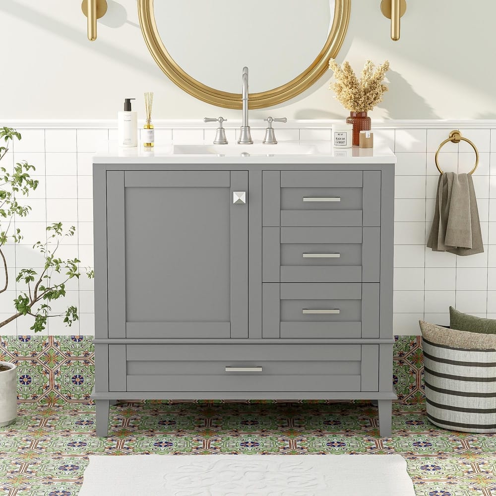 GDFStudio - Aurea 36" Bathroom Vanity with Ceramic Sink, Soft-Close Door & 3 Drawers