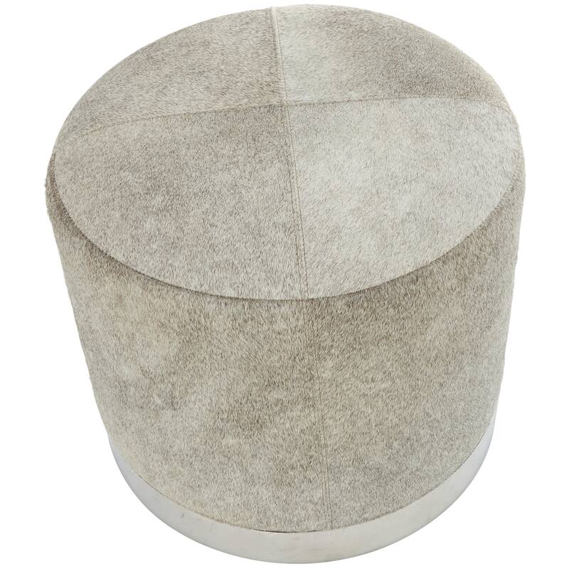 Gray Leather Patchwork Stool with Silver Metal Base