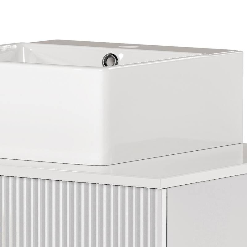Freestanding Bathroom Vanity with White Stone Top Soft Close Doors and Gold Accents