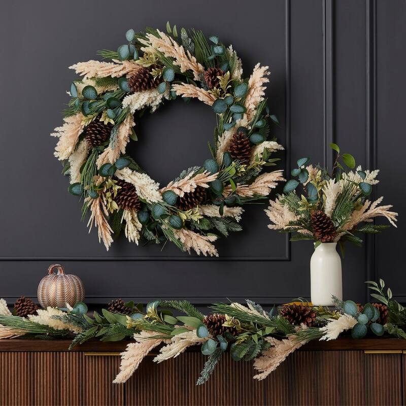 6 ft Eucalyptus, Pampas and Pinecone Garland