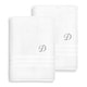 preview thumbnail 28 of 27, Authentic Hotel and Spa Omni Turkish Cotton Terry Set of 2 White Bath Towels with Grey Script Monogrammed Initial White/D