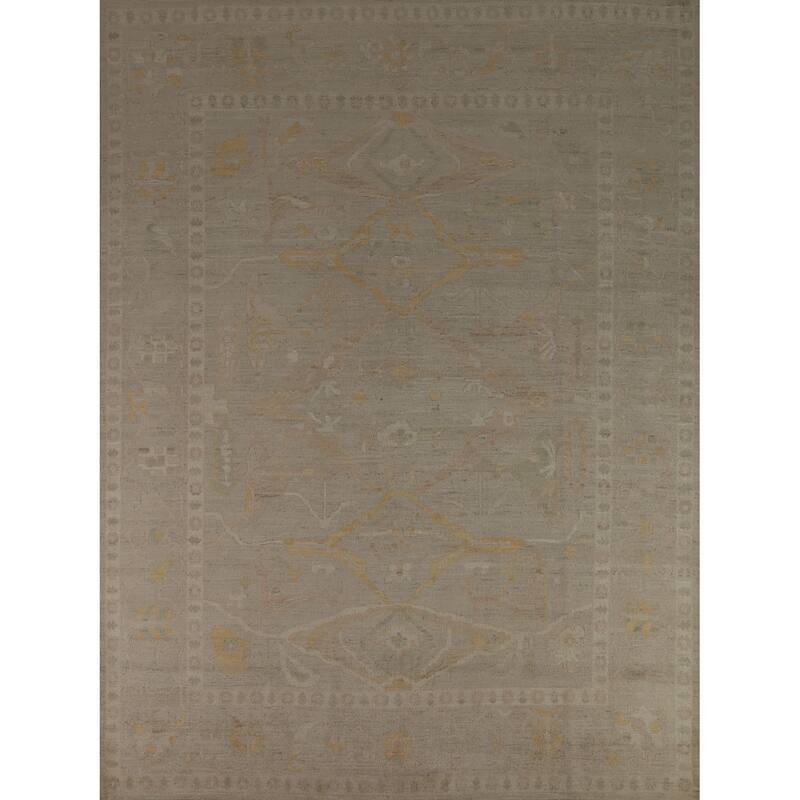 Vegetable Dye Oushak Turkish Rug Hand-Knotted Floral Wool Carpet - 8'5" x 9'10"
