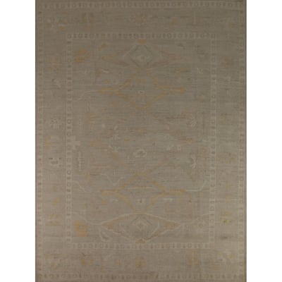 Vegetable Dye Oushak Turkish Rug Hand-Knotted Floral Wool Carpet - 8'5" x 9'10"