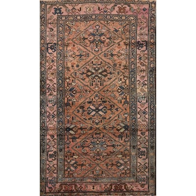 Hand Knotted Oriental 100% Wool Carpet Traditional Geometric Oranges & Rust Malayer Area Rug - 5' 4'' X 3' 4''
