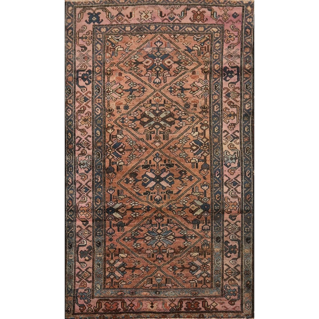 Hand Knotted Oriental 100% Wool Carpet Traditional Geometric Oranges & Rust Malayer Area Rug - 5' 4'' X 3' 4''