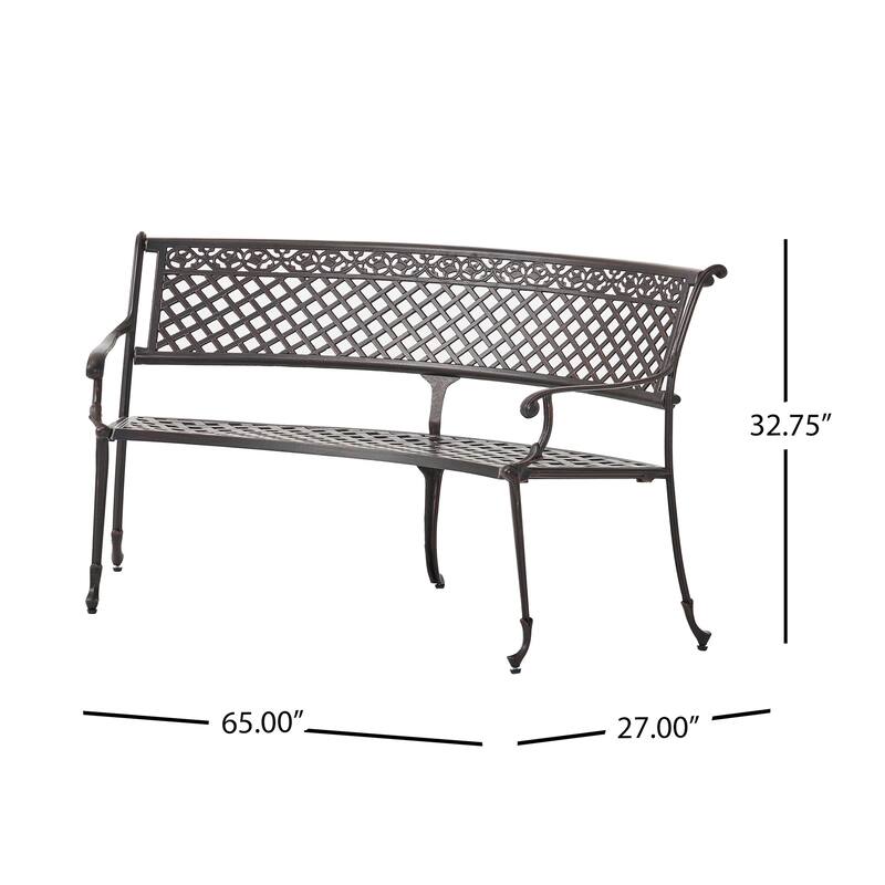 Curved Outdoor Bench with Diamond Pattern Backrest, Aluminum Entryway Bench Decorative Bench for Outdoor