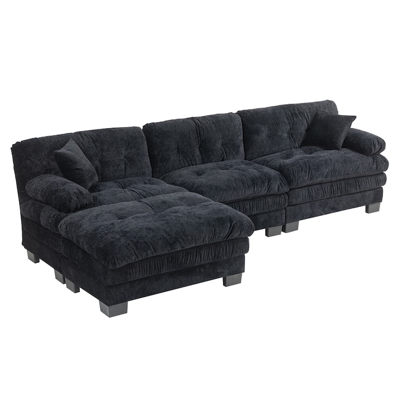 120.87" Chenille L-Shaped Sectional Sofa with Reversible Design, and 3-Seat Sleeper & Ottoman - Dual-Layer Cushion
