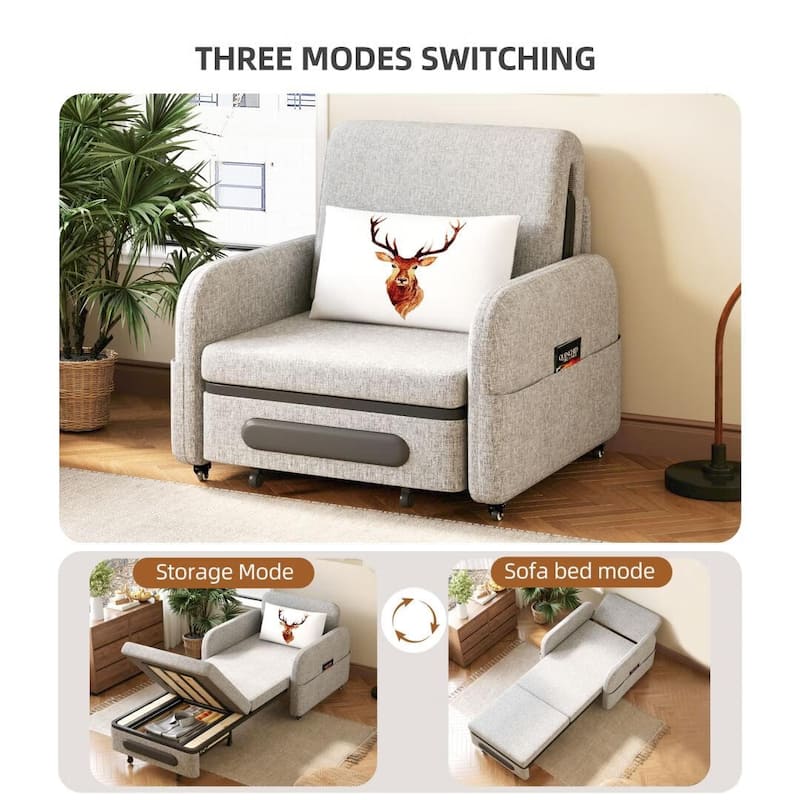 4 in 1 Convertible Sofa Bed with Hidden Storage Modern Sleeper Chair for Small Spaces, Dorms, and Home Offices