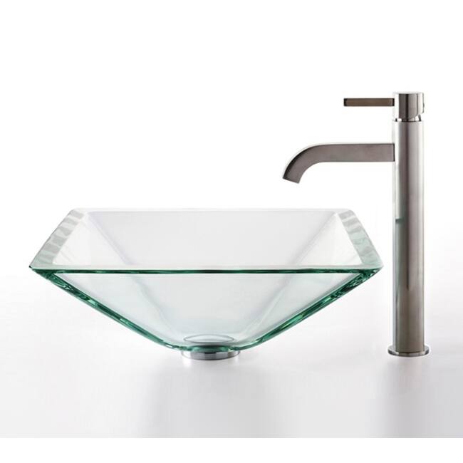 Kraus Bathroom Combo - 16-1/2" Aquamarine Glass Vessel Bathroom Sink