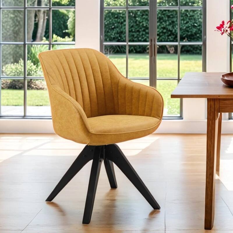 Art Leon Modern Wood Swivel Chair with Oak Legs - YELLOW BROWN