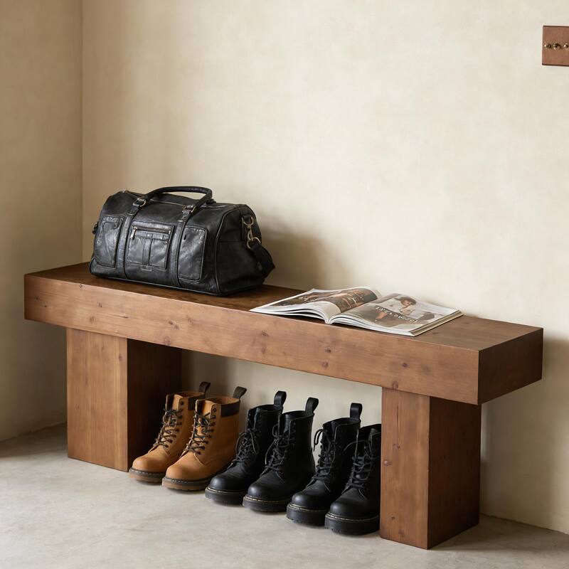 63" Solid Wood Entryway Bench, Extra Long Bed End Dining Bench for Kitchen Living Room Bedroom