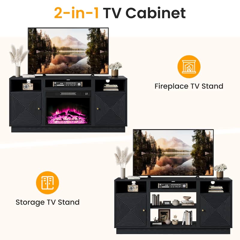 59'' Fireplace TV Stand for TVs Up to 65'' with Storage and Adjustable Shelves