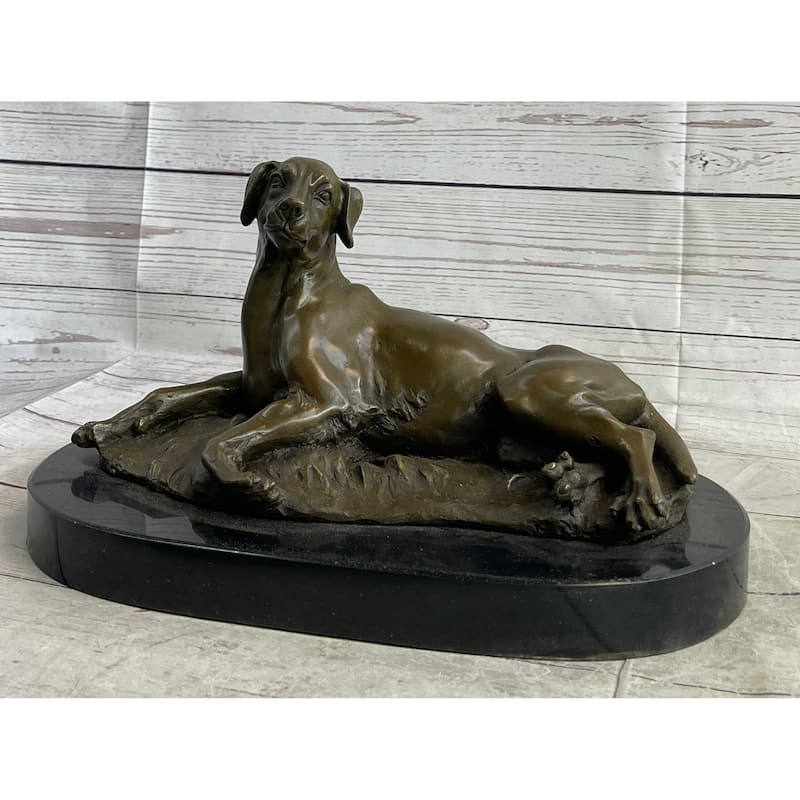 Bronze Pet Imitative Dog Sculpture Statue Figure On Marble Base Antoine Barye 8 Inches X 13 Inches