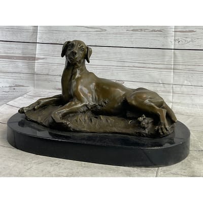 Bronze Pet Imitative Dog Sculpture Statue Figure On Marble Base Antoine Barye 8 Inches X 13 Inches