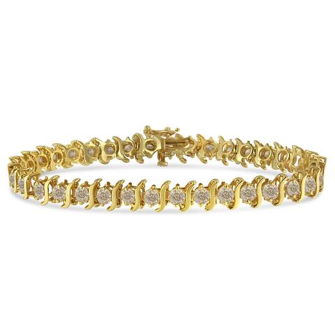 14K Yellow Gold Plated .925 Sterling Silver 6 Cttw Classic Round-Cut Diamond "S" Link Bracelet (J-K color, I1-I2 clarity) - 7.5"