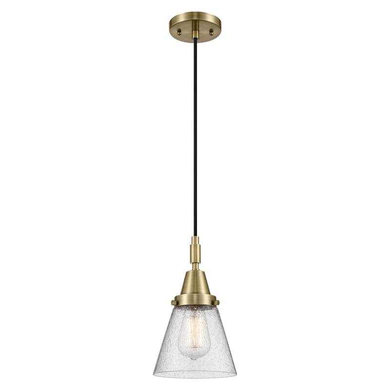 Innovations Lighting Downtown Urban - Caden Cone - 1 Light 6" Cord Hung Mini Pendant - Antique Brass/Seedy Shade