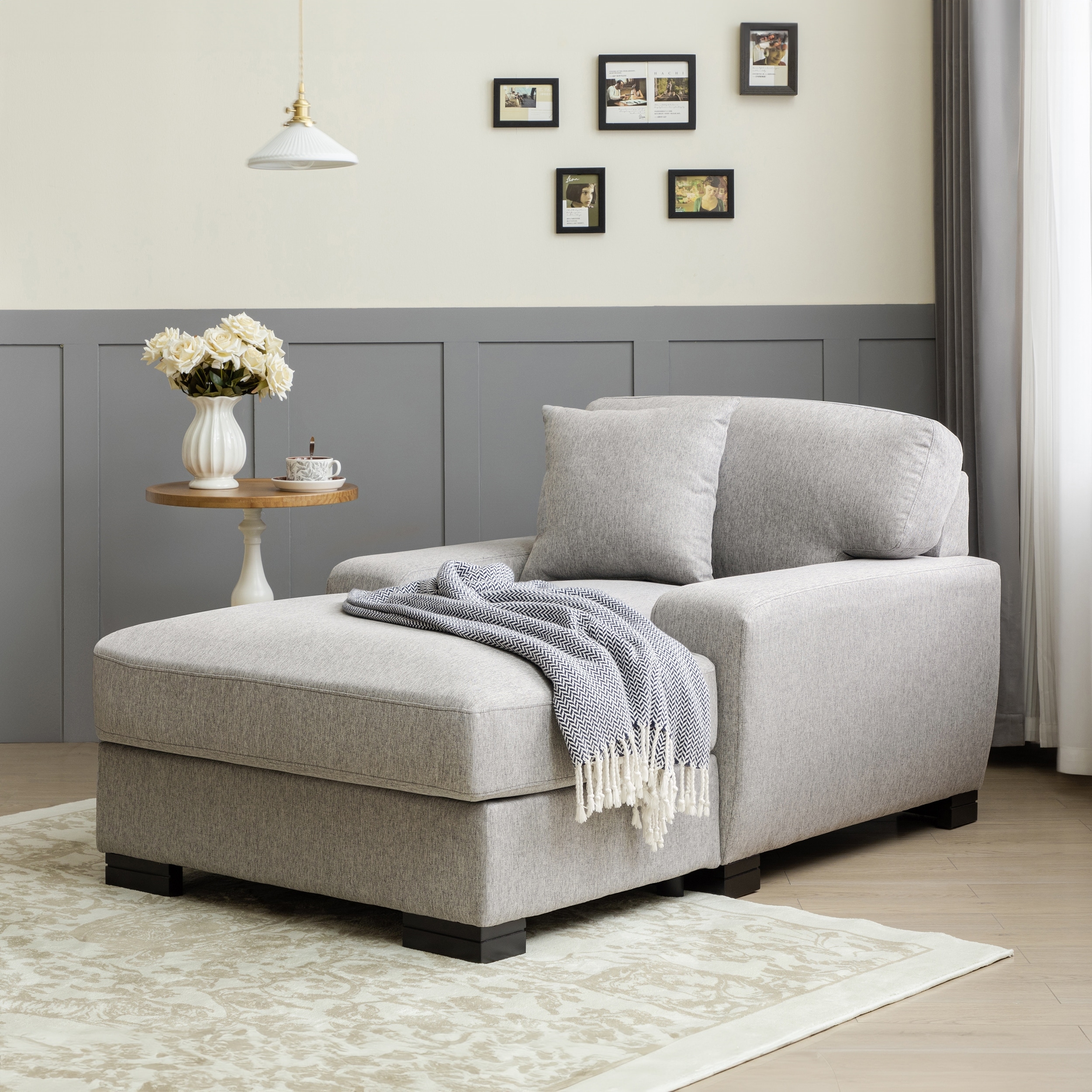 Gray Linen Chaise Lounges Removable Cushions Recliner Chairs